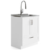 Reed - Deluxe 28" Laundry Cabinet with Pull-out Faucet and Stainless Steel Sink - Pure White