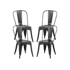 Set of 4 Sanded Matte Black Industrial Metal Dining Chairs 18 Inch Seat Height Stackable, Indoor Outdoor, Lightweight Easy-Clean Surface, Easy Assembly, Durable Modern Design, For Kitchen Restaurant