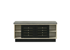 Brio 38.5"W Oak Finish Shoe Cabinet with Sliding Doors, Upholstered Top