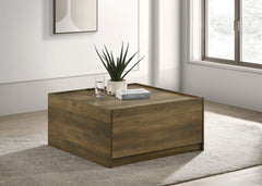 Trentino 31.5"W Oak Finish Square Coffee Table with 2 Drawers