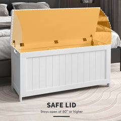 HOMCOM 39.4 inch Storage Chest w/ 2 Safety Hinges, Wooden Box, White