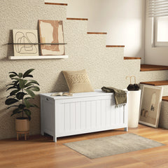 HOMCOM 39.4 inch Storage Chest w/ 2 Safety Hinges, Wooden Box, White