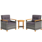 Outsunny 3 Pieces Patio Bistro Set Wooden with Cushions, PE Wicker Patio Furniture Outdoor for Porch, Backyard, Garden, Gray