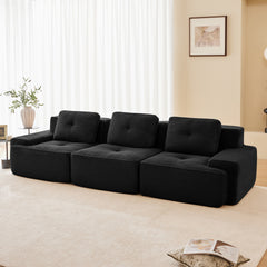 117" Modern Modular Sectional Sofa for Living Room, Corduroy Fabric,Oversized 3-Seater Couch with Deep Seat, Pearl-like piping, Tufted Design,Buckle connection,No Assembly,Anti-slip Design,Black