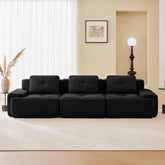 117" Modern Modular Sectional Sofa for Living Room, Corduroy Fabric,Oversized 3-Seater Couch with Deep Seat, Pearl-like piping, Tufted Design,Buckle connection,No Assembly,Anti-slip Design,Black