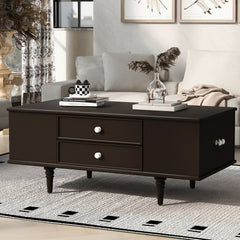 U-Can Modern Rectangle Coffee Table with Four Drawers, Two Side Hidden Storage Compartments, 47.2" Wood Coffee Table with Metal Handles and Four Solid Wood Legs for Living Room