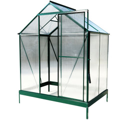 6.3'*4.2'*7' Polycarbonate Greenhouse, Heavy Duty Outdoor Aluminum Walk-in Green House Kit with Rain Gutter, Vent and Door for Backyard Garden, color green