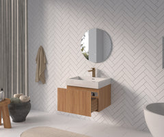 24" Bathroom Vanity with Sink,Wall Mounted Floating Bathroom Cabinet with Integrated Basin Plywood Finish Modern Minimalist Design for Compact Bathrooms Acacia Color