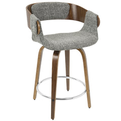 Elisa Mid-Century Modern Counter Stool in Walnut and Grey Fabric by LumiSource - Set of 2