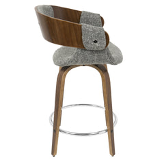 Elisa Mid-Century Modern Counter Stool in Walnut and Grey Fabric by LumiSource - Set of 2