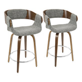 Elisa Mid-Century Modern Counter Stool in Walnut and Grey Fabric by LumiSource - Set of 2
