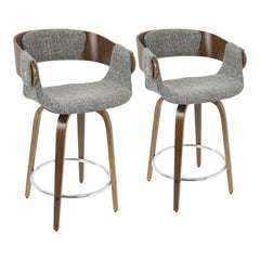 Elisa Mid-Century Modern Counter Stool in Walnut and Grey Fabric by LumiSource - Set of 2