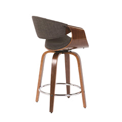 Curvini Mid-Century Modern Counter Stool in Walnut Wood and Charcoal Fabric by LumiSource - Set of 2
