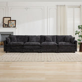 Cloud Sofa 4 Seats (Ottoman is not included), Modern Sectional Couch, for Living Room Bedroom and Apartment, Comfy Double Layer Upholstered Seat Cushion, Breathable Chenille Fabric, Black,SW5014BK