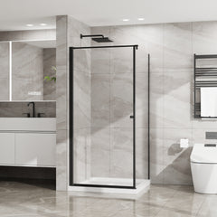 Goodyo Shower Enclosure Frameless 36 in.D x 36 in. W x 72 in. H, Corner Shower Door with 1/4 in. Clear Tempered Glass, Pivot Opening, Black Finish
