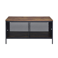 Antique Oak and Black Coffee Table with 4 Sliding Doors