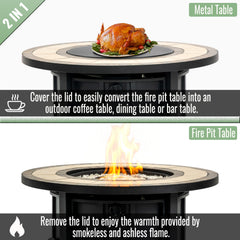 30" Propane Gas Fire Pit Table, 50000 BTU Round Steel Fire Pit with Mosaic Ceramic Tabletop for Outside Patio Deck Garden Backyard- Black