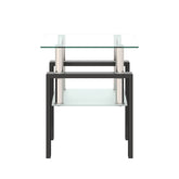 1-Piece Modern Tempered Glass Tea Table Coffee Table End Table, Square Table for Living Room, Transparent/Black