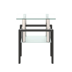 1-Piece Modern Tempered Glass Tea Table Coffee Table End Table, Square Table for Living Room, Transparent/Black