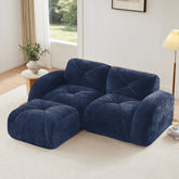 L-shaped Boneless Sofa,Soft Velvet Fabric,Tufted Design,32D High Density Sponge,No Assembly Required,Ergonomic Design Bottom, Anti-Slip Design,Movable Ottoman For Bedrooms,Blue