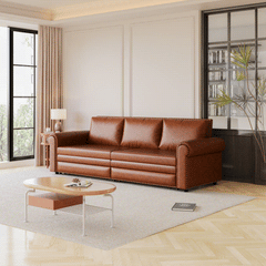 Chesterfield Sofa,93.7" King Pull Out Sofa Bed, 3-in-1 Faux Leather Convertible Sleeper Sofa with Nailhead Trim & Rolled Arm,Multi-Functional Sofa Bed,Light Brown(new sku:W1885S00095/W1885S00034)