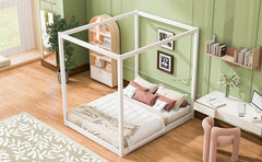 Queen Size Canopy Platform Bed with Support Legs,White