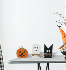 Set of 3 Halloween Holiday Table Decor, White: 4.8x8" Black: 4.5x8" Orange: 6.7x7"
