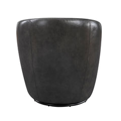Luxury Living Room Furniture Swivel Chair Gray Top Grain Leather Upholstery Solid Wood 1pc Barrel Back Accent Chair