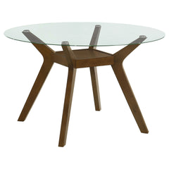 Flynn Brown Round Glass Top Wood Dining Table