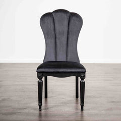Glam Style 2pc Side Chair Fluted Legs Upholstered Seat Black Finish Dining Room