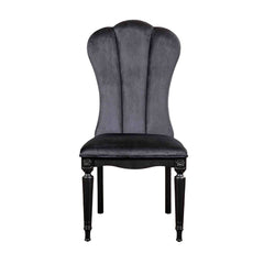 Glam Style 2pc Side Chair Fluted Legs Upholstered Seat Black Finish Dining Room