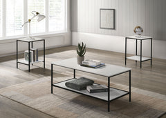 White Finish Rustic Style 3pc Table Set 1x Coffee Table 2x End Table Minimalist Style Two Layered Storage Space Primary Living Room