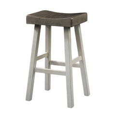 Traditional Solid Wooden Stool Set of 2pc, Contour Seat Gray / White 29"H