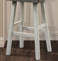 Traditional Solid Wooden Stool Set of 2pc, Contour Seat Gray / White 29"H