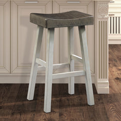 Traditional Solid Wooden Stool Set of 2pc, Contour Seat Gray / White 29"H