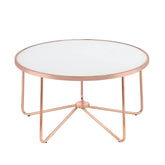 Rose Gold Finish Coffee Table Round Frosted Glass Top Modern Living Room Furniture 1pc Classy Occasional Table
