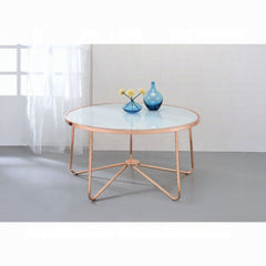 Rose Gold Finish Coffee Table Round Frosted Glass Top Modern Living Room Furniture 1pc Classy Occasional Table