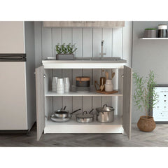 Freestanding Sink, Double Door Cabinet, Two Shelves, White / Light Gray