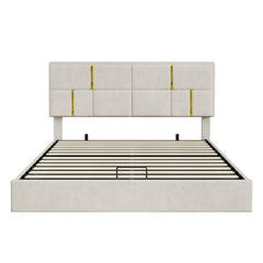 2-Pieces Bedroom Sets,Queen Size Upholstered Platform Bed with Hydraulic Storage System,Storage Ottoman with Metal Legs,Beige(Old SKU:N733S207778A)