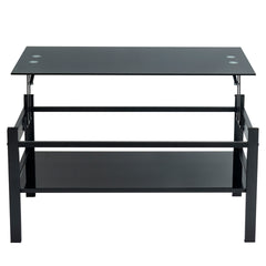 Glass Lift Top Coffee Table, Modern Simple 2-Layer Tempered Glass Coffee Table for Living Room, Black