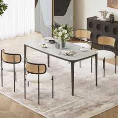 Dining Chairs Set of 4, PU Leather Upholstered Seat with Woven Rattan Back, Sturdy Metal Legs Modern Side Chairs for Kitchen Living Room Restaurant