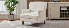 Vintage Upholstered Linen Fabric Armchair with Antique Solid Wood Legs, Accent Chair Single Sofa Chair for Living Room, Bedroom,Cream