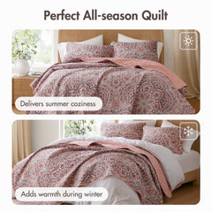 3-Piece Full/Queen Boho Floral Reversible Quilt