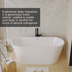 55" Acrylic Freestanding Bathtub, Stand Alone Soaking Tub, Glossy White Acrylic, Toe-tap Chrome Drain, cUPC Certified