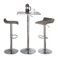 Bistro Square-Ale Contemporary Adjustable Bar Set in Silver and Chrome Metal with Grey PVC and Oval Footrest by LumiSource - 3 Piece