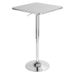 Bistro Square-Ale Contemporary Adjustable Bar Set in Silver and Chrome Metal with Black PVC and Oval Footrest by LumiSource - 3 Piece