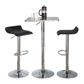 Bistro Square-Ale Contemporary Adjustable Bar Set in Silver and Chrome Metal with Black PVC and Oval Footrest by LumiSource - 3 Piece