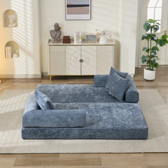 Comfy Convertible Folding Mattress Couch, Floor Sofa Bed, Chenille Floor Sofa with Armrest, Floor Sofa Lounge Couch for Living Room Bedroom Lounge Studio-Blue