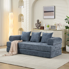 Comfy Convertible Folding Mattress Couch, Floor Sofa Bed, Chenille Floor Sofa with Armrest, Floor Sofa Lounge Couch for Living Room Bedroom Lounge Studio-Blue