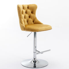 A&A Furniture,Swivel Velvet Barstools Adjusatble Seat Height from 25-33 Inch, Modern Upholstered Chrome base Bar Stools with Backs Comfortable Tufted for Home Pub and Kitchen Island(Gold,Set of 2)